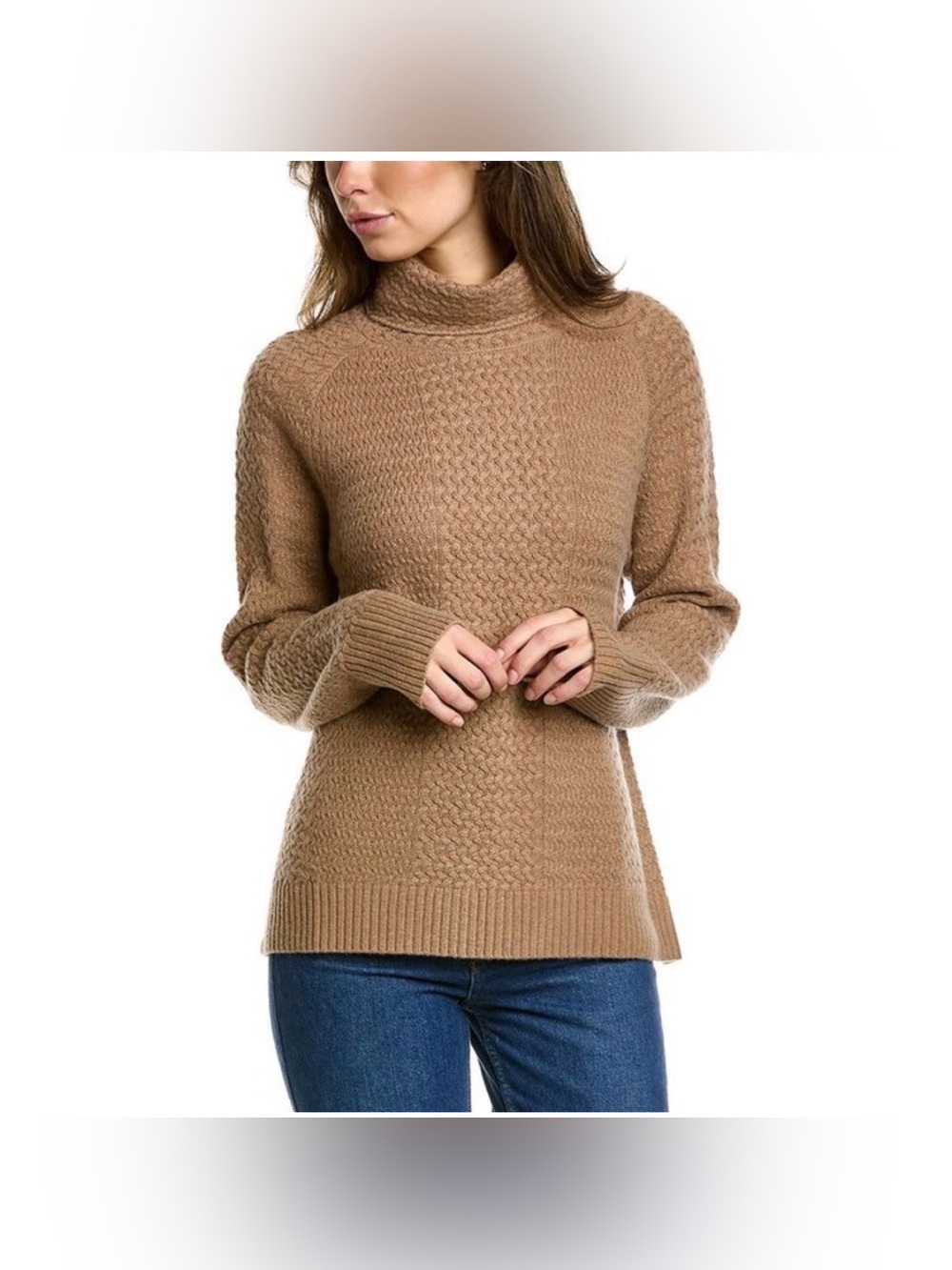 Two Bees Cashmere Chunky Turtleneck Sweater Brown Wool Cashmere Blend Cozy Luxe